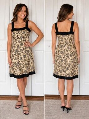 R&M Richards Beige Black Paisley Sleeveless Dress Women Size 12, Just Like New